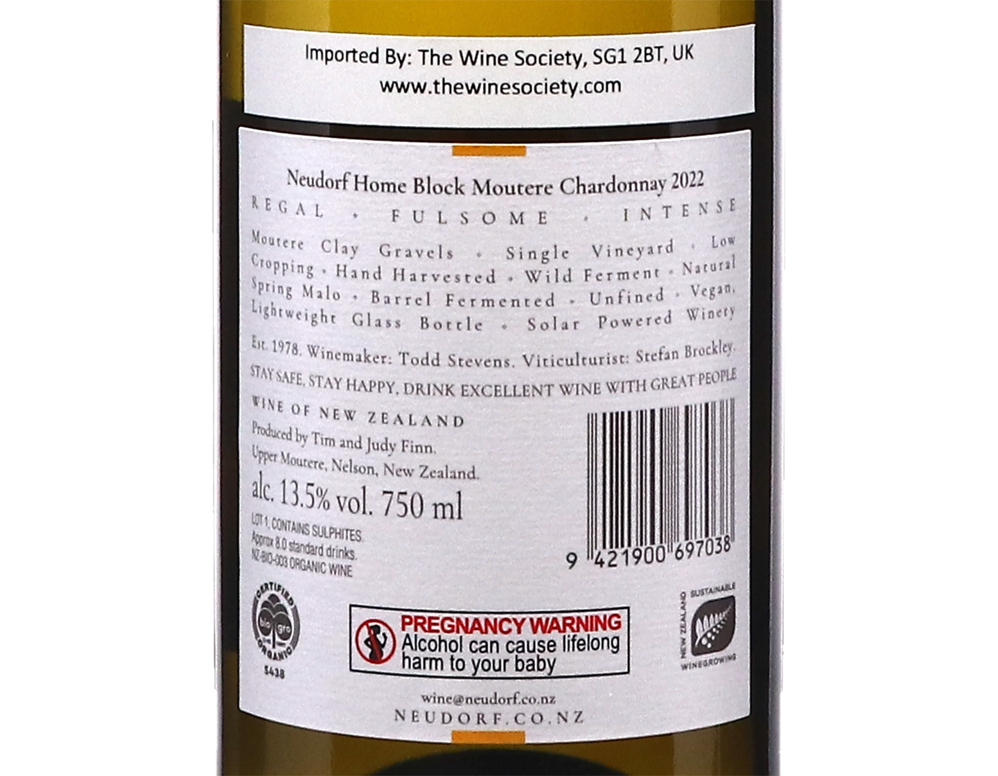 Neudorf Home Block Moutere Single Vineyard Nelson Chardonnay 2022 ORGANIC