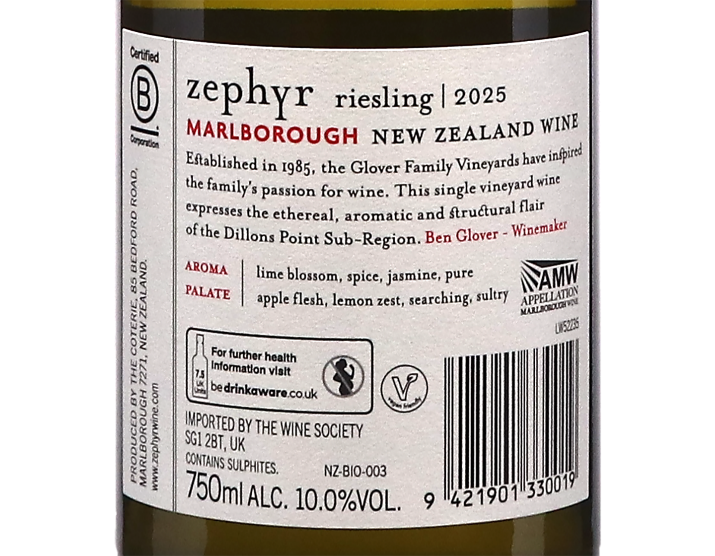 Zephyr Marlborough Riesling 2025 ORGANIC