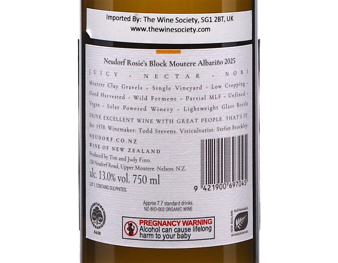 Neudorf Rosies Block Moutere Nelson Albarino 2025 ORGANIC