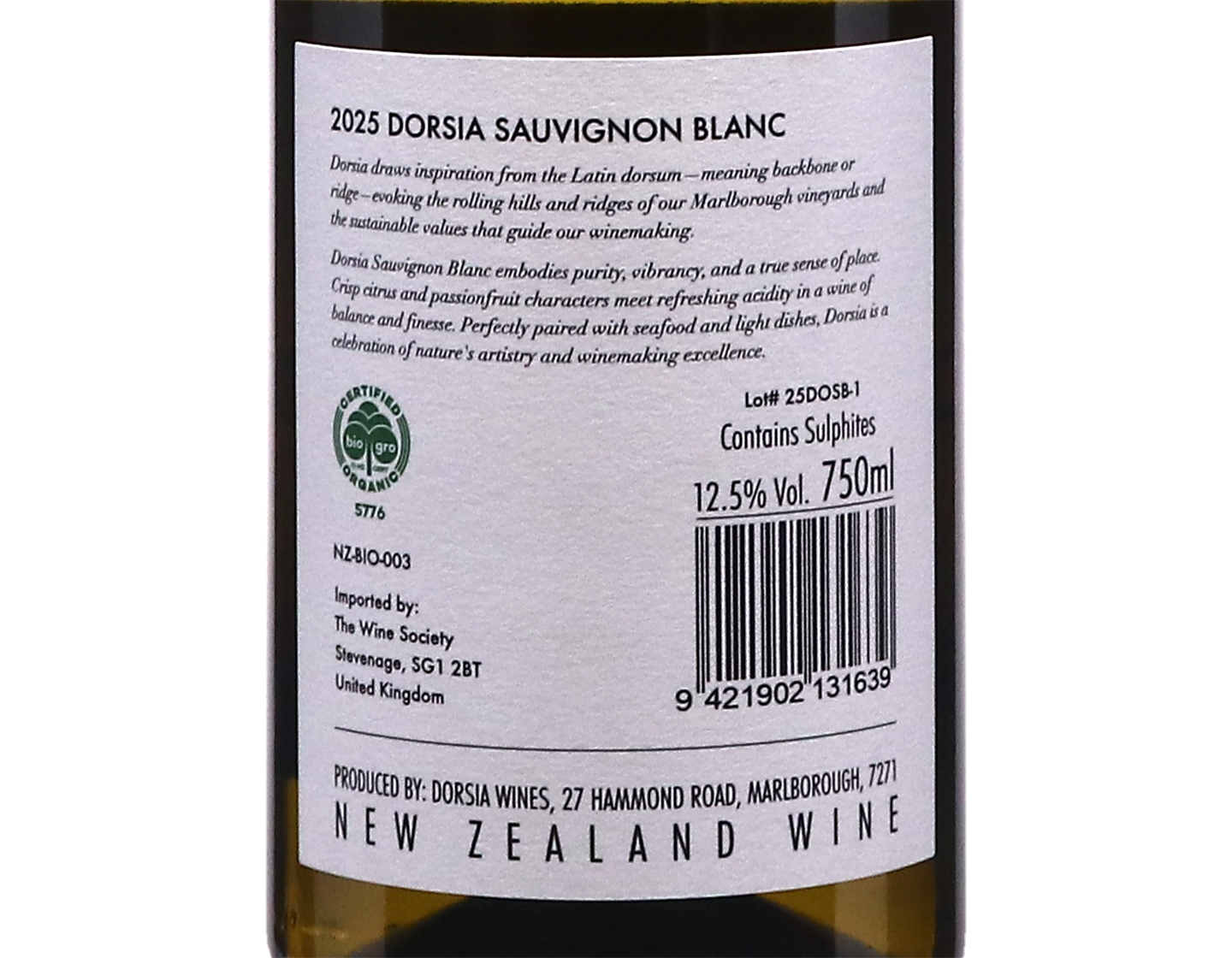 Dorsia Organic Marlborough Sauvignon Blanc 2025