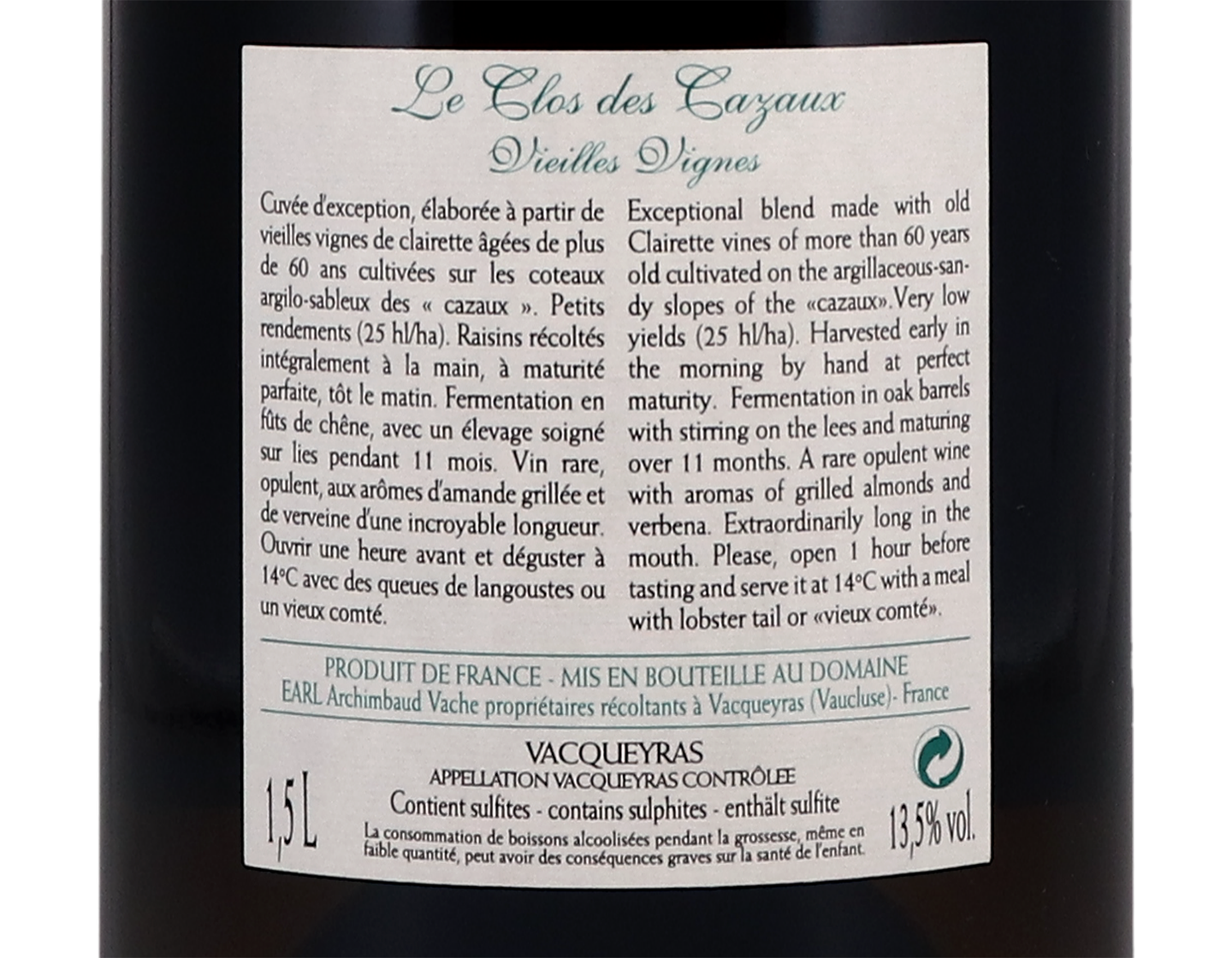 Magnum of Vacqueyras Blanc Vieilles Vignes, Clos des Cazaux 2019