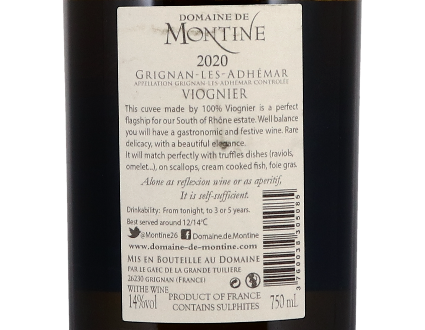Viognier Grignan les Adhemar Domaine de Montine 2020