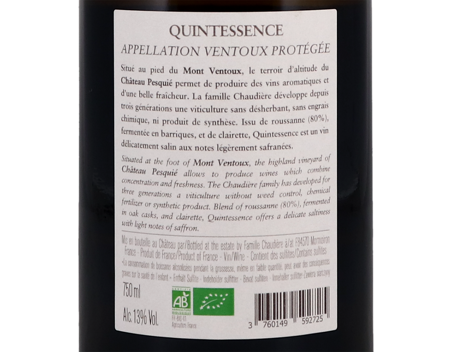 Ventoux Quintessence Blanc, Chateau Pesquié 2019