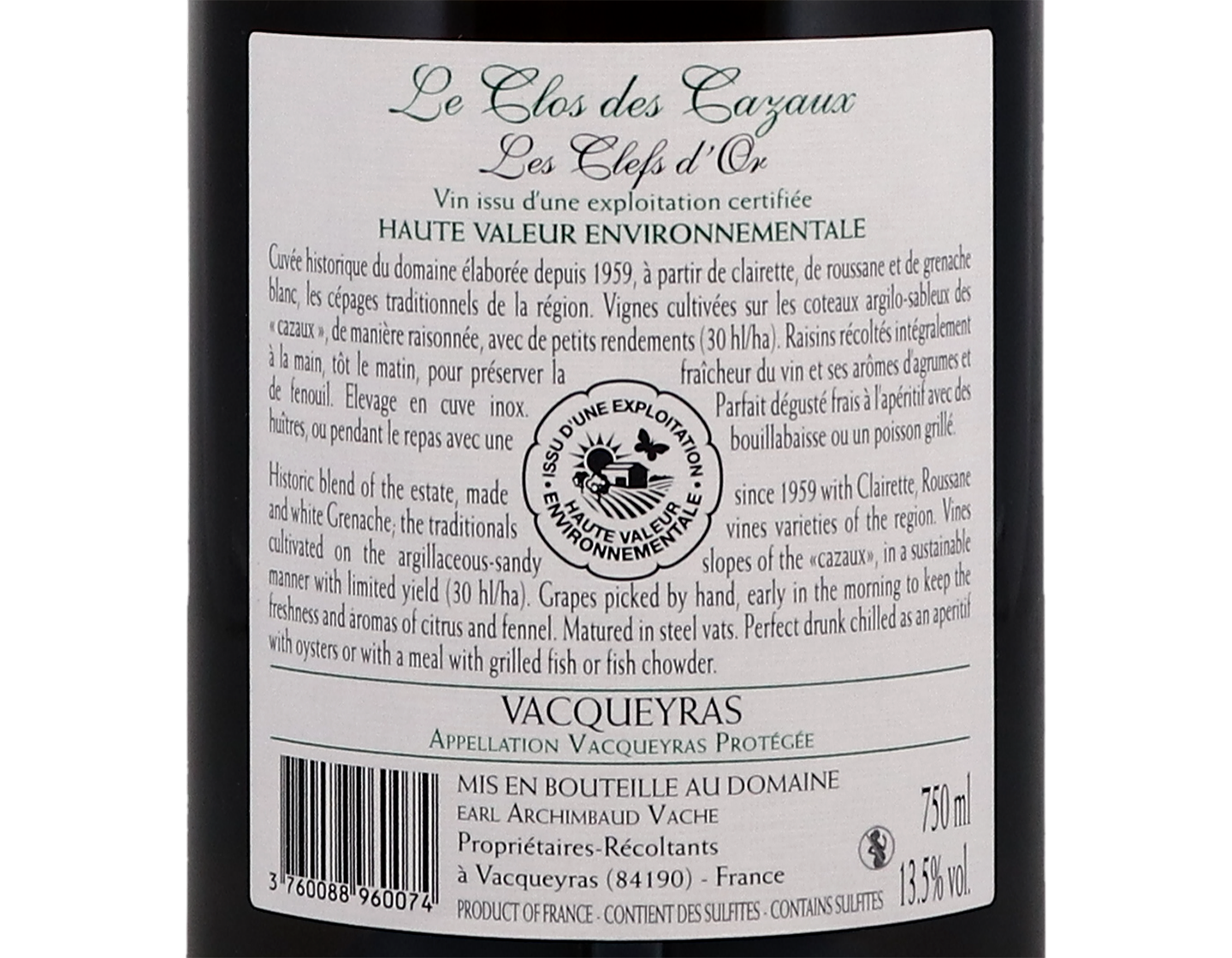 Vacqueyras Blanc Les Clefs d'Or, Clos des Cazaux 2020