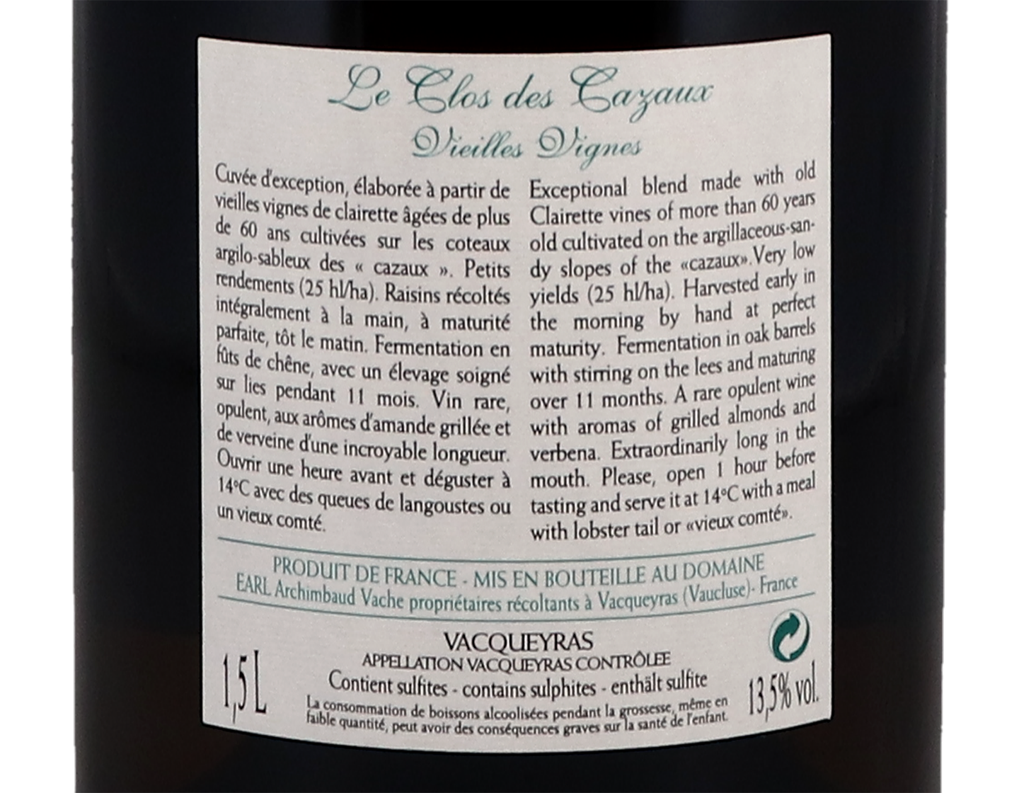 Magnum of Vacqueyras Blanc Vielles Vignes Clos des Cazaux 2020