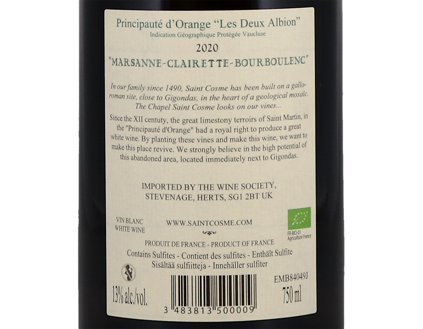 Domaine de Saint Cosme Principaute d Orange Blanc 2020