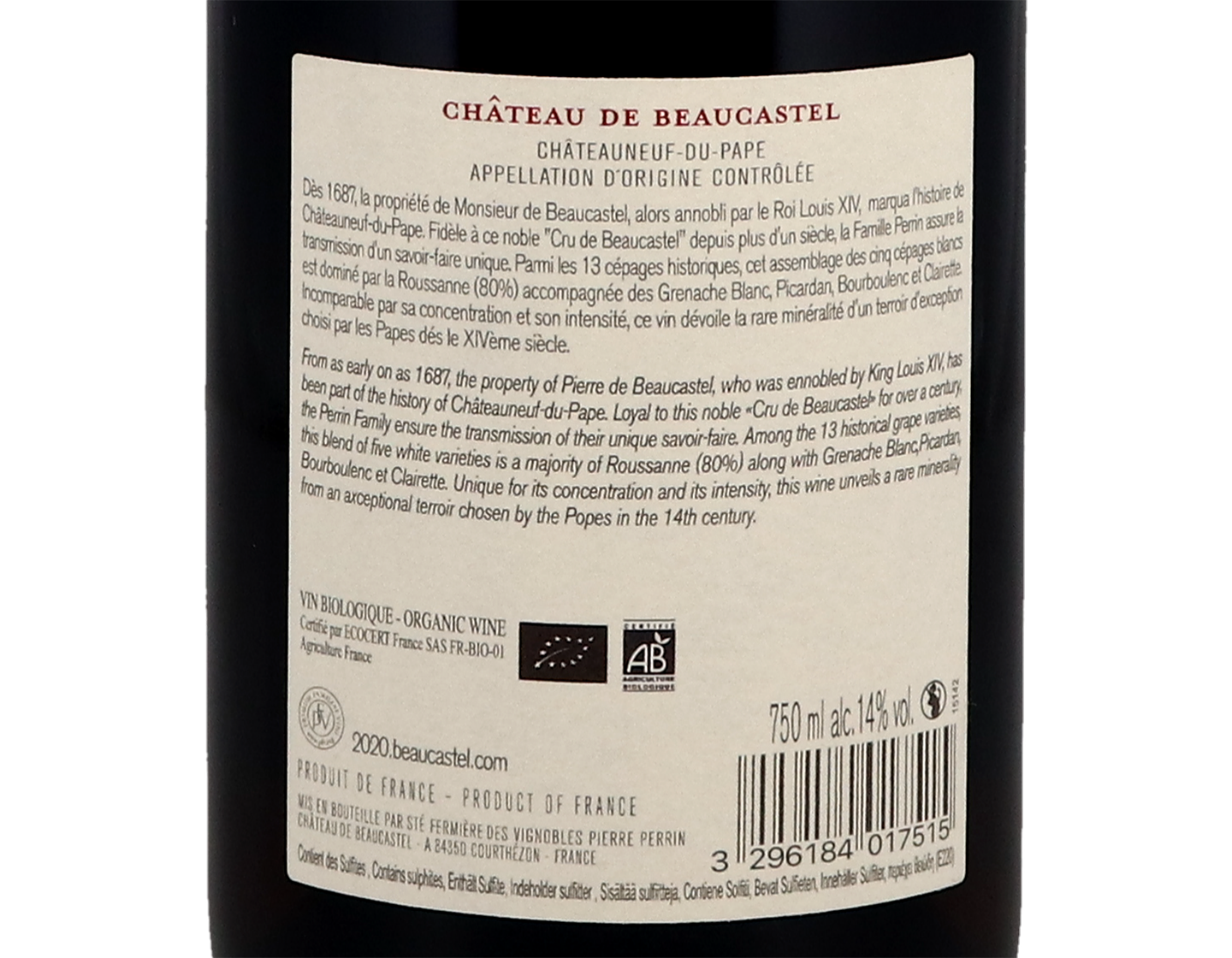 Châteauneuf-du-Pape Blanc, Château de Beaucastel 2020