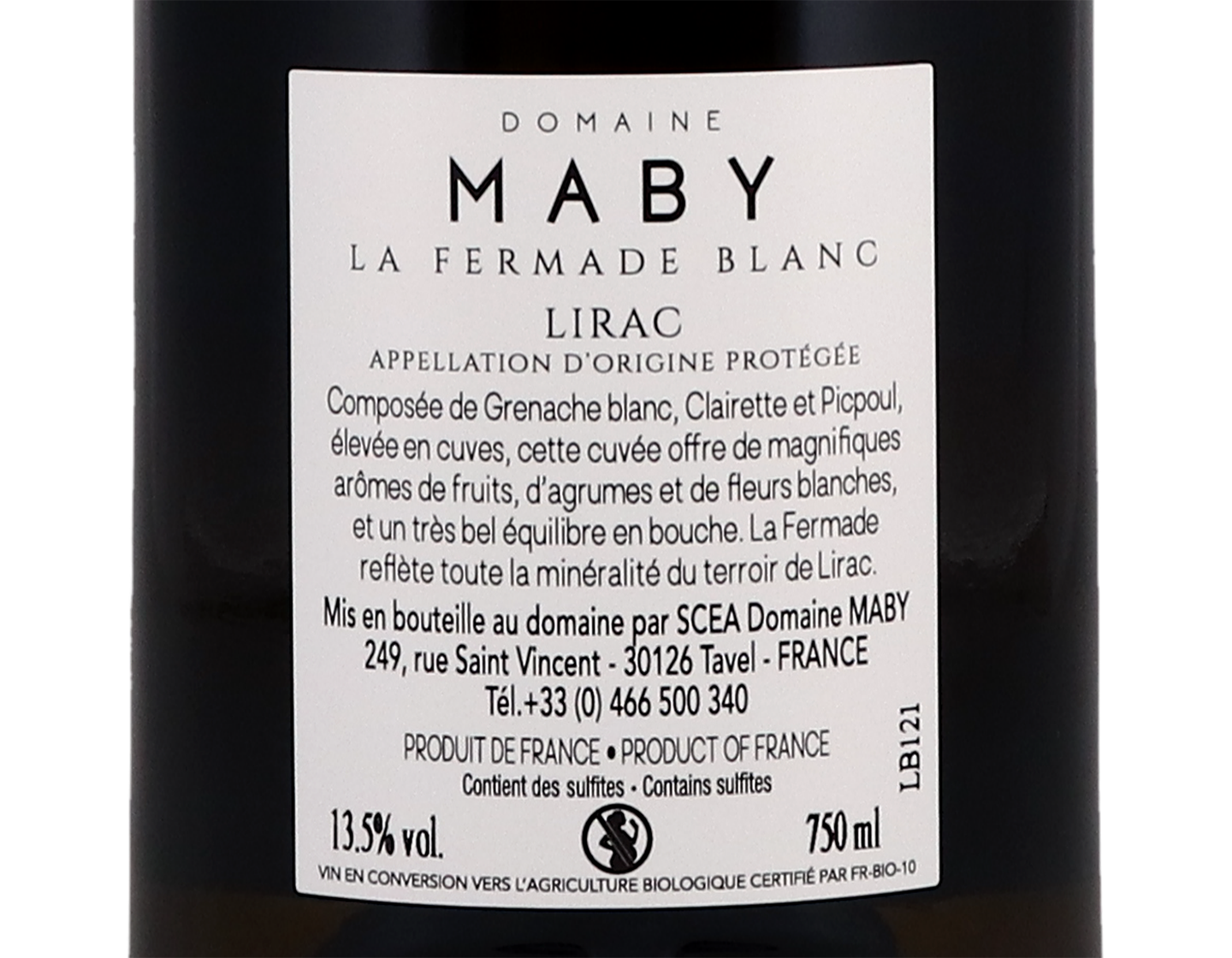 Lirac Blanc La Fermade Domaine Maby 2021