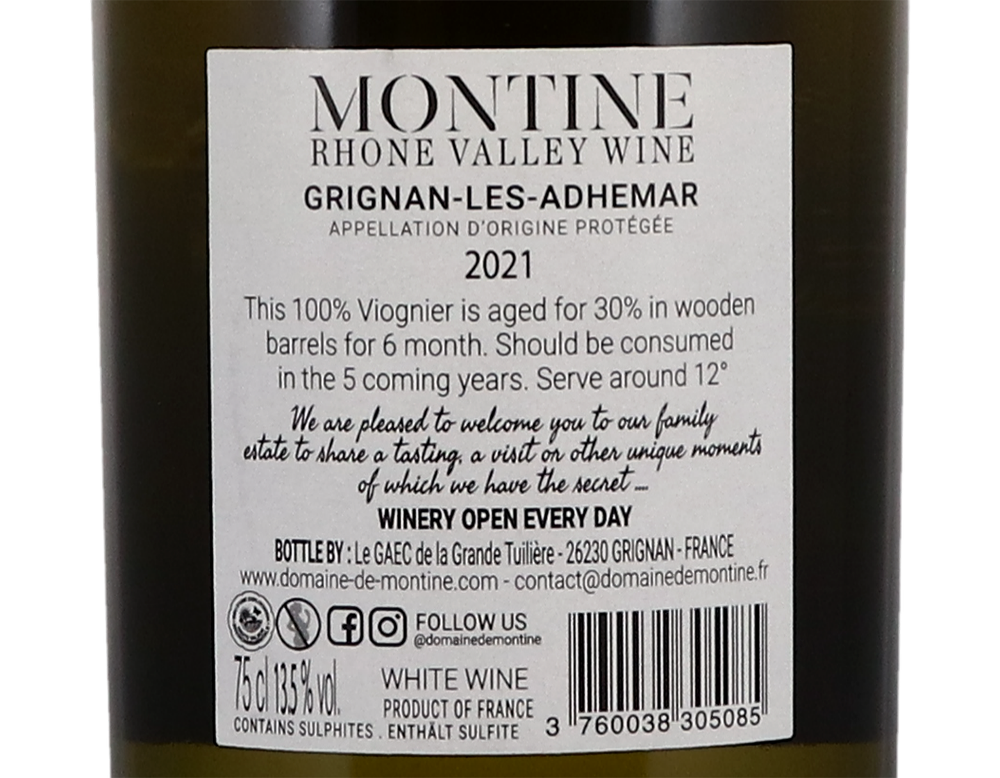 Viognier Grignan les Adhemar Domaine de Montine 2020
