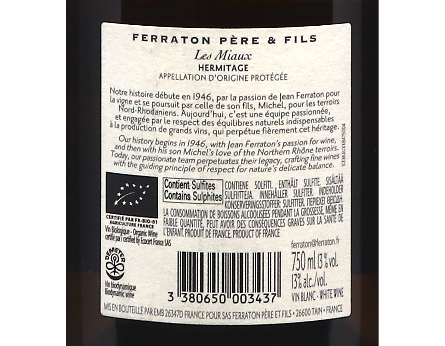 Hermitage Blanc Les Miaux, Ferraton 2021
