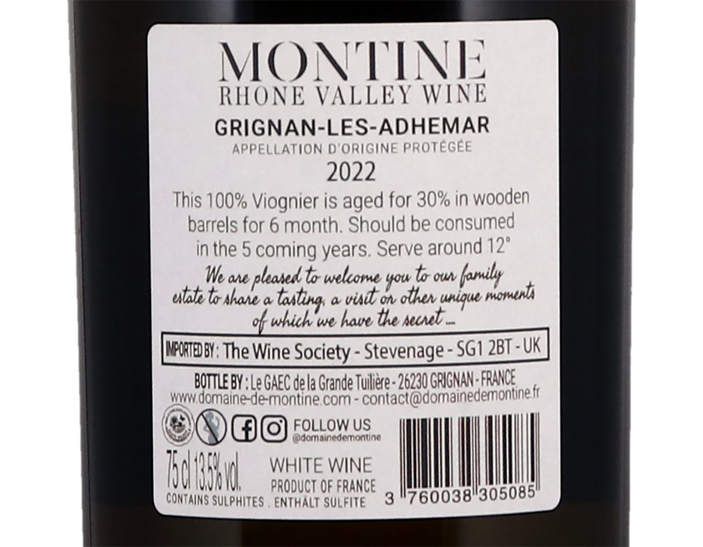 Viognier Grignan les Adhemar Domaine de Montine 2022