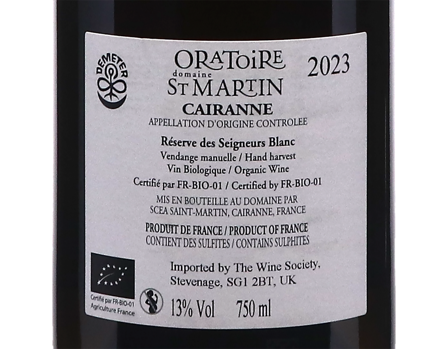 Cairanne Blanc Reserve du Seigneur Dme de l Oratoire Saint Martin 2023 ORGANIC