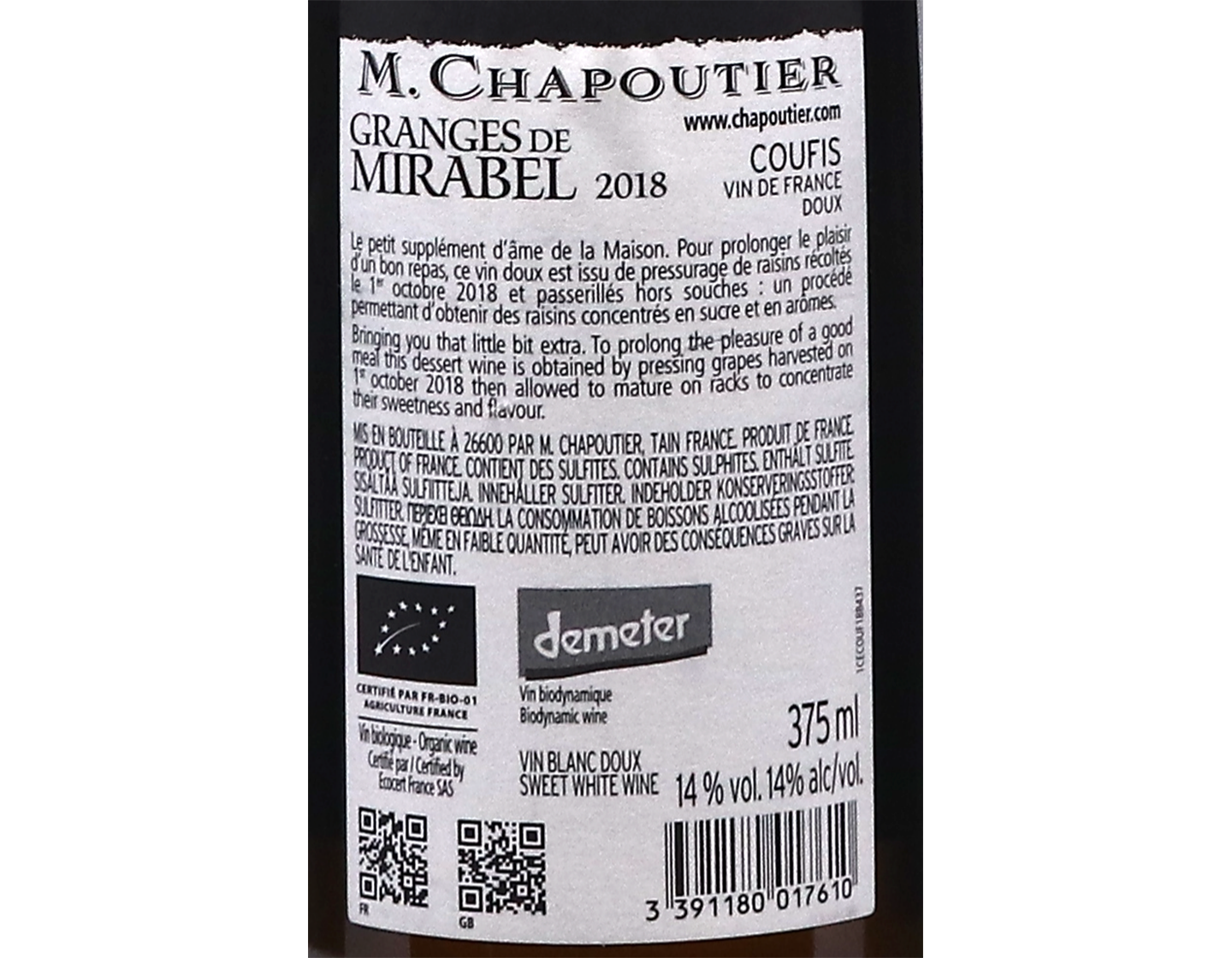 Half Bottle of Coufis Granges de Mirabel Chapoutier 2018
