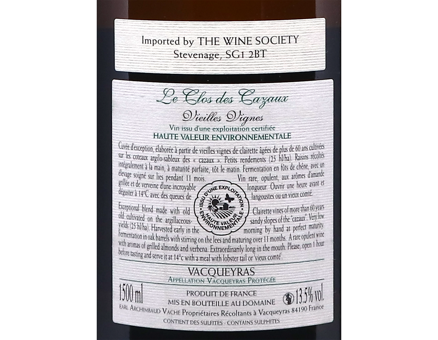 Magnum of Vacqueyras Blanc Vielles Vignes Clos des Cazaux 2023