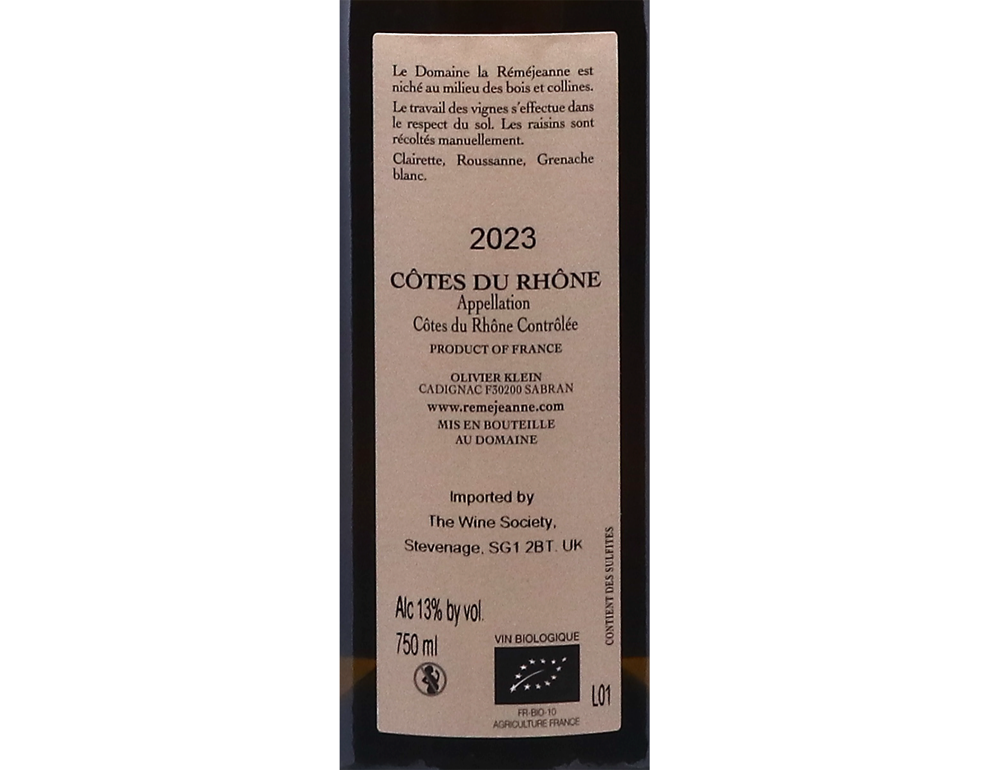 Cote du Rhone Blanc Chevrefeuille Domaine Remejeanne 2023