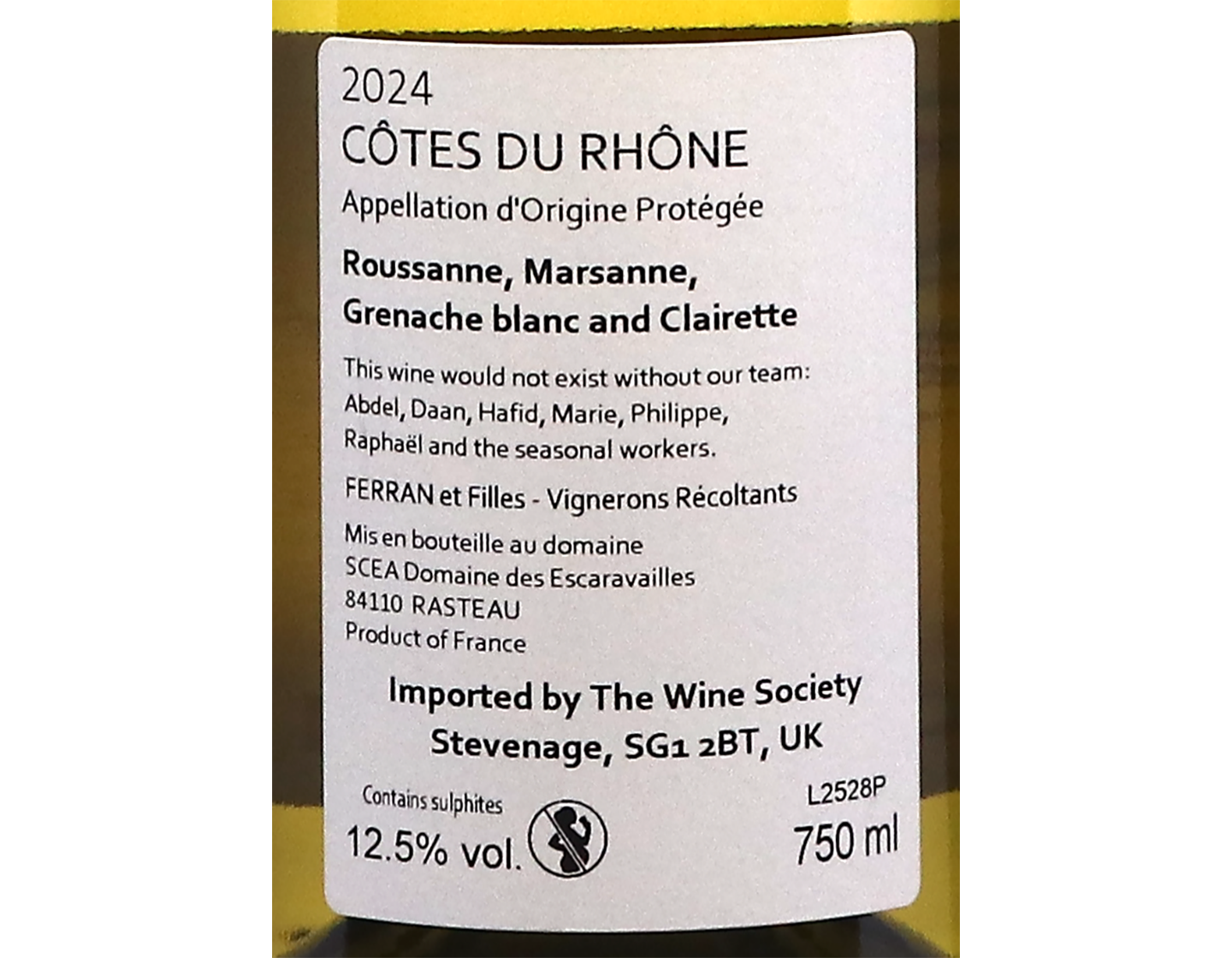 Côtes-du-Rhône La Ponce Blanc, Domaine des Escaravailles 2024