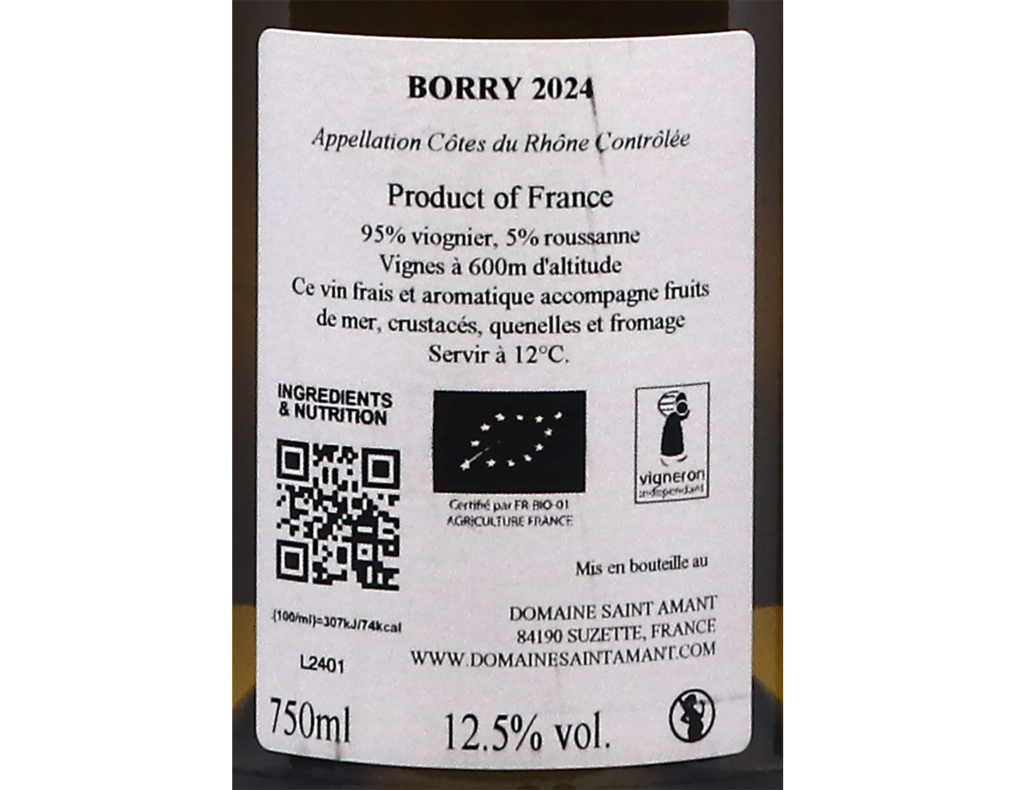 Côtes-du-Rhône Blanc 'Borry', Domaine de Saint Amant 2024