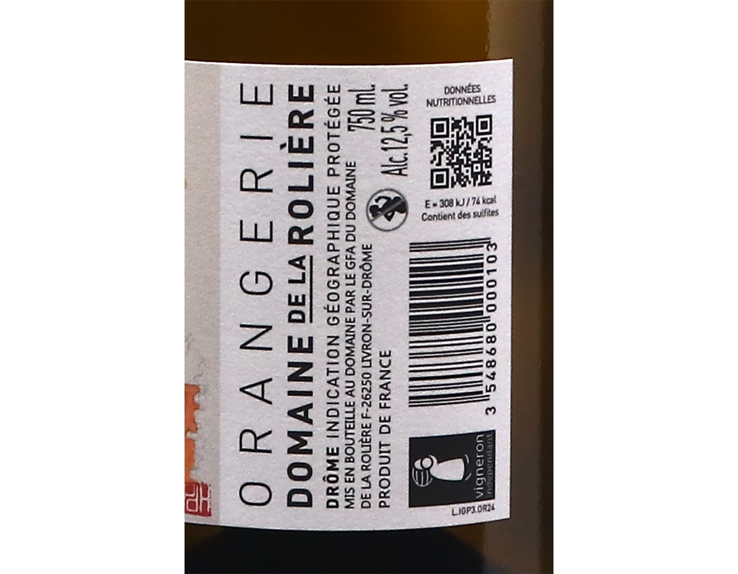 IGP Drome Orangerie Blanc 2024,Domaine de la Roliere