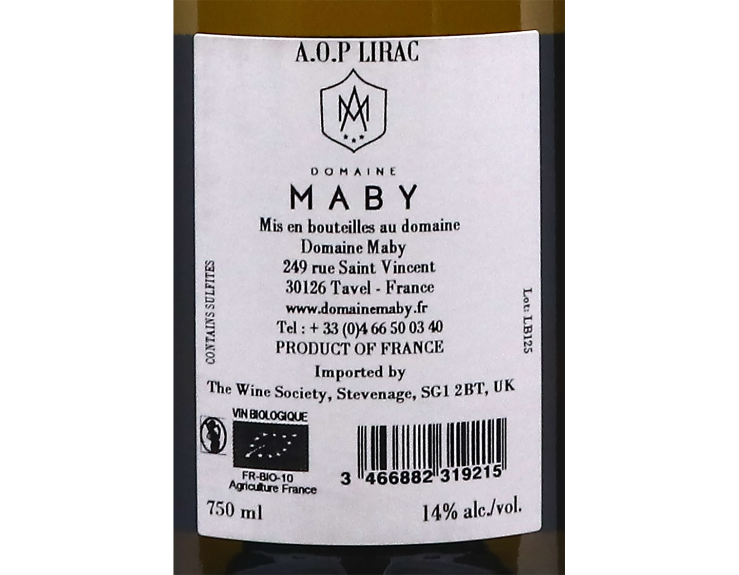 Lirac Blanc La Fermade Domaine Maby 2025 ORGANIC