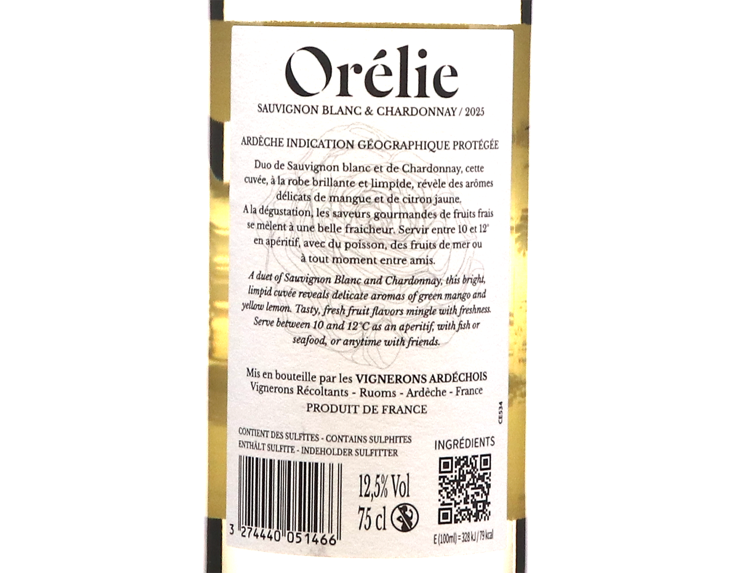 Orelie Ardeche Blanc Sauvignon Chardonnay Vignerons Ardechois 2025 NEW