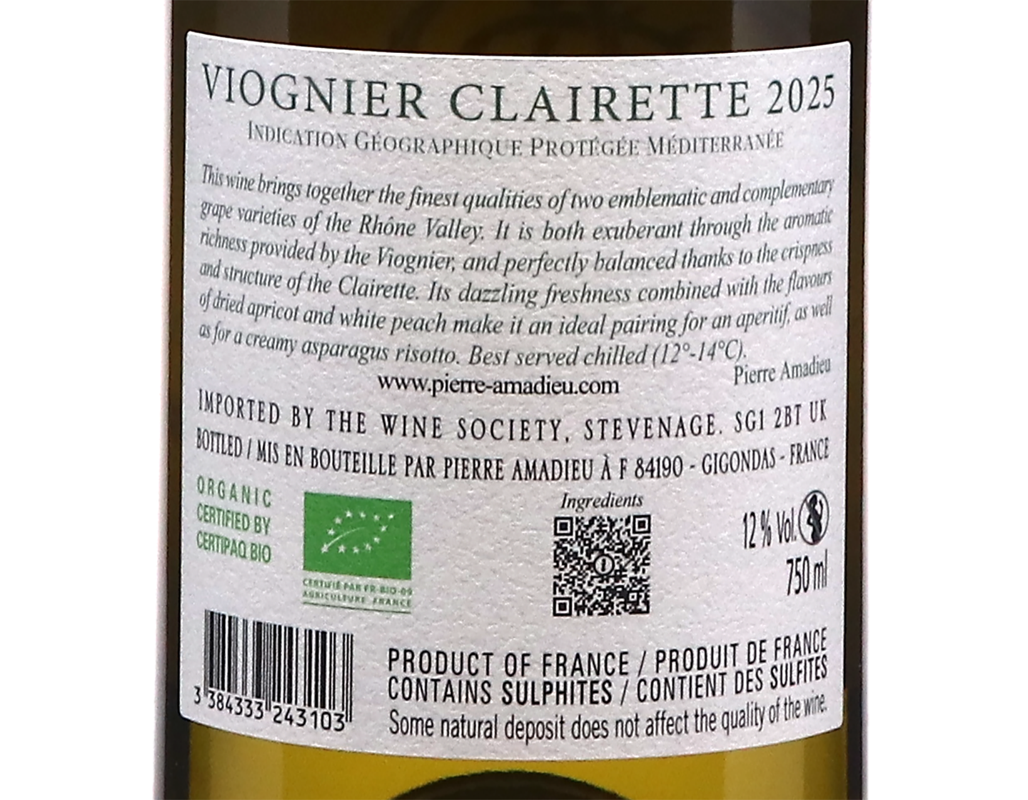 Viognier-Clairette IGP Mediterannee, Pierre Amadieu 2025