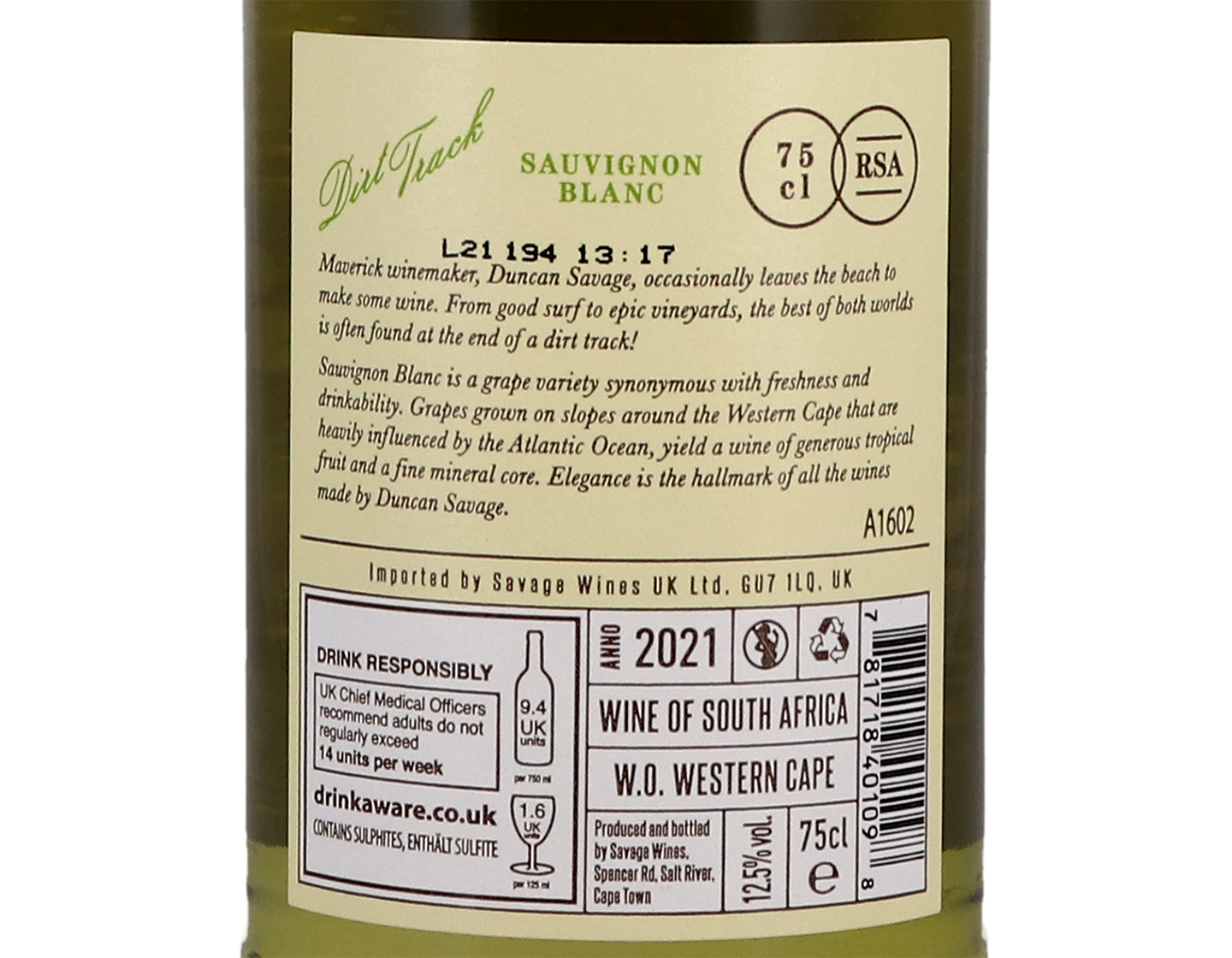 Dirt Track Sauvignon Blanc Western Cape 2021
