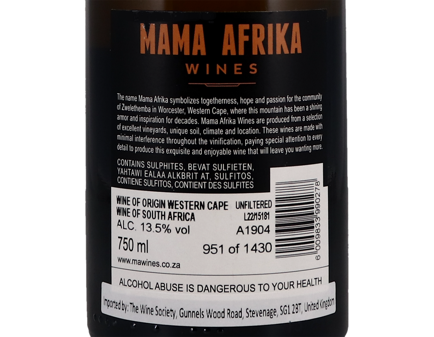 Mama Afrika Chardonnay, Western Cape 2020