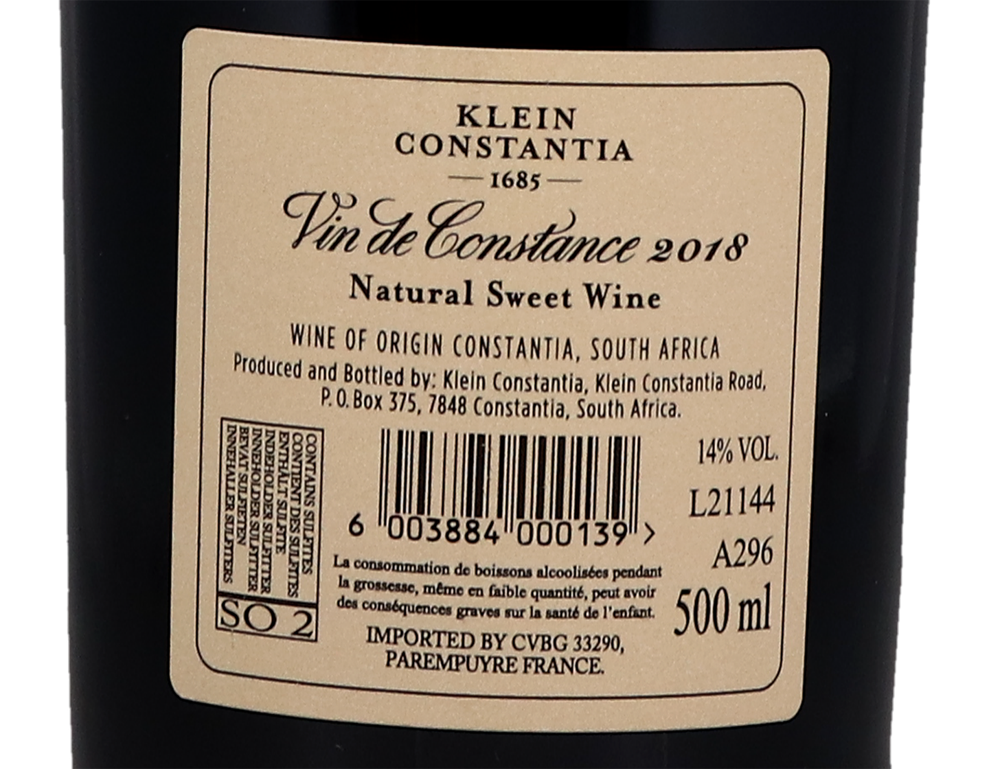 Klein Constantia Vin de Constance Natural Sweet 2018 50cl