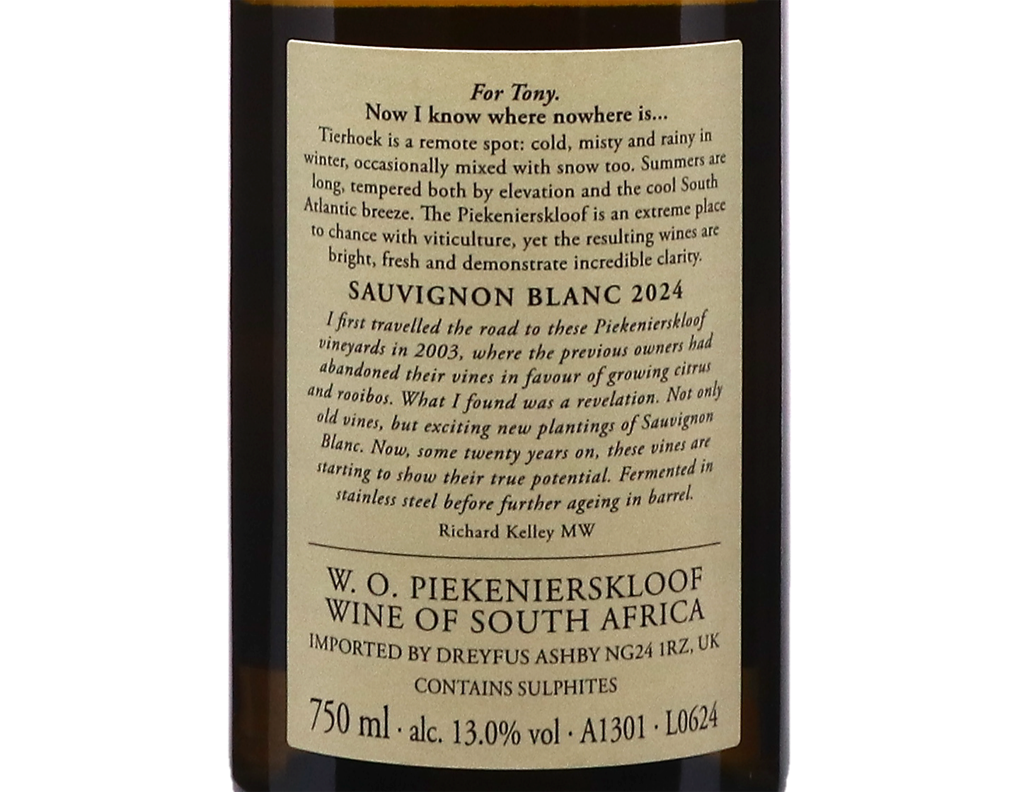 Tierhoek Sauvignon Blanc in collaboration with Miles Mossop, Piekenierskloof 2024