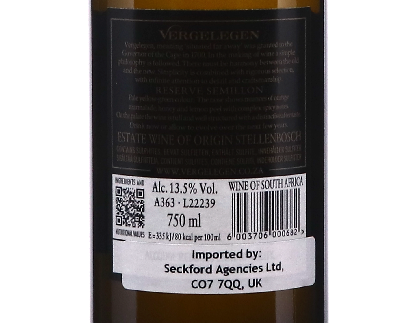 Vergelegen Estate Reserve Semillon Stellenbosch 2022