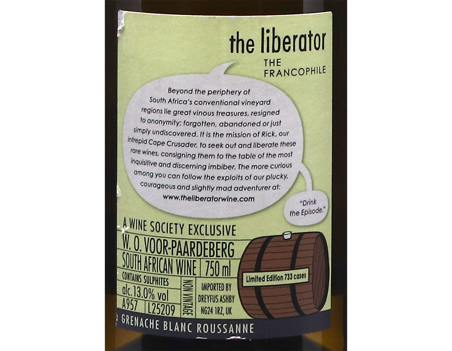 The Liberator Francophile Grenache Blanc-Roussanne, Voor-Paardeberg NV