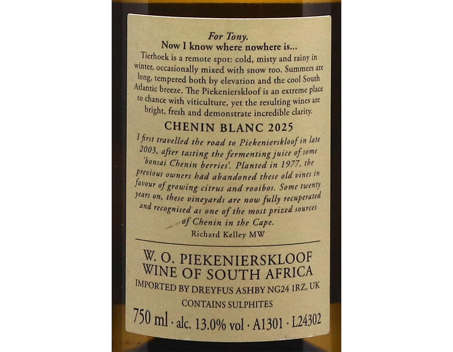 Tierhoek Chenin Blanc in collaboration with Lukas van Loggerenberg 2025