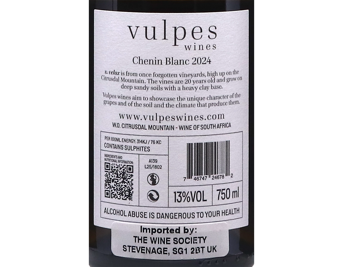 Vulpes Wines Velox Chenin Blanc Citrusdal Mountain 2024
