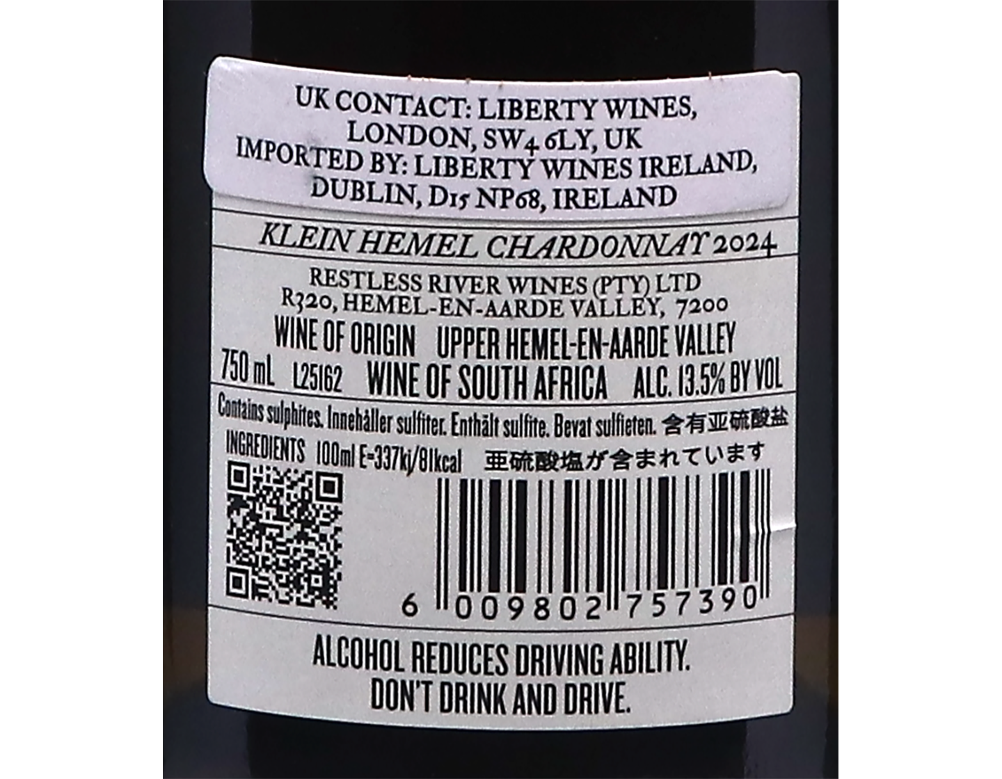 Restless River Klein Hemel Chardonnay Upper Hemel en Aarde Valley 2024