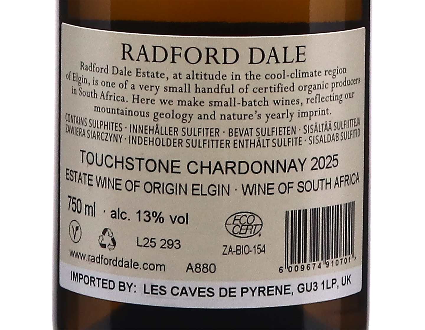 Radford Dale Touchstone Chardonnay Elgin 2025 ORGANIC