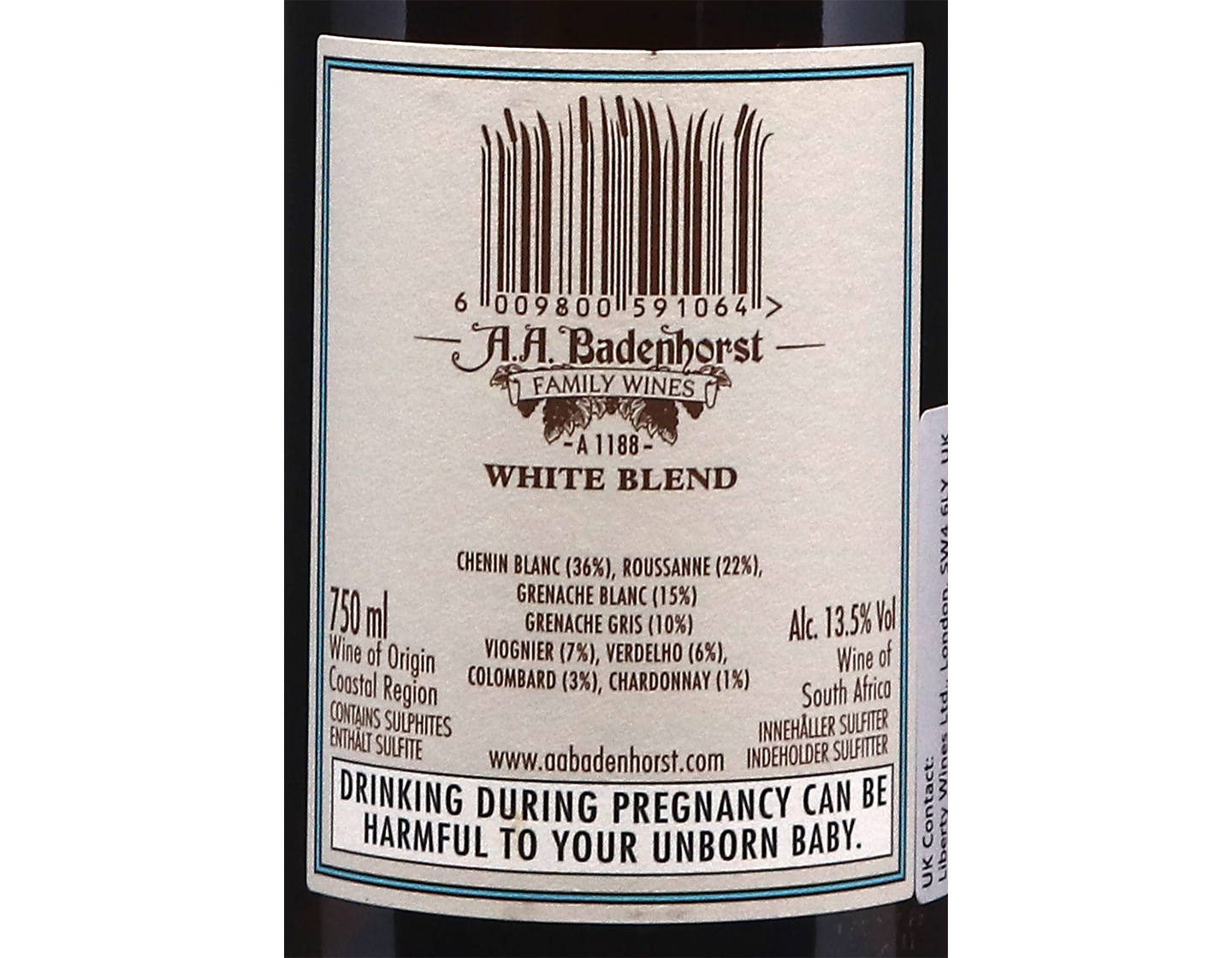 A A Badenhorst Kalmoesfontein White Blend Swartland 2011 MX ONLY