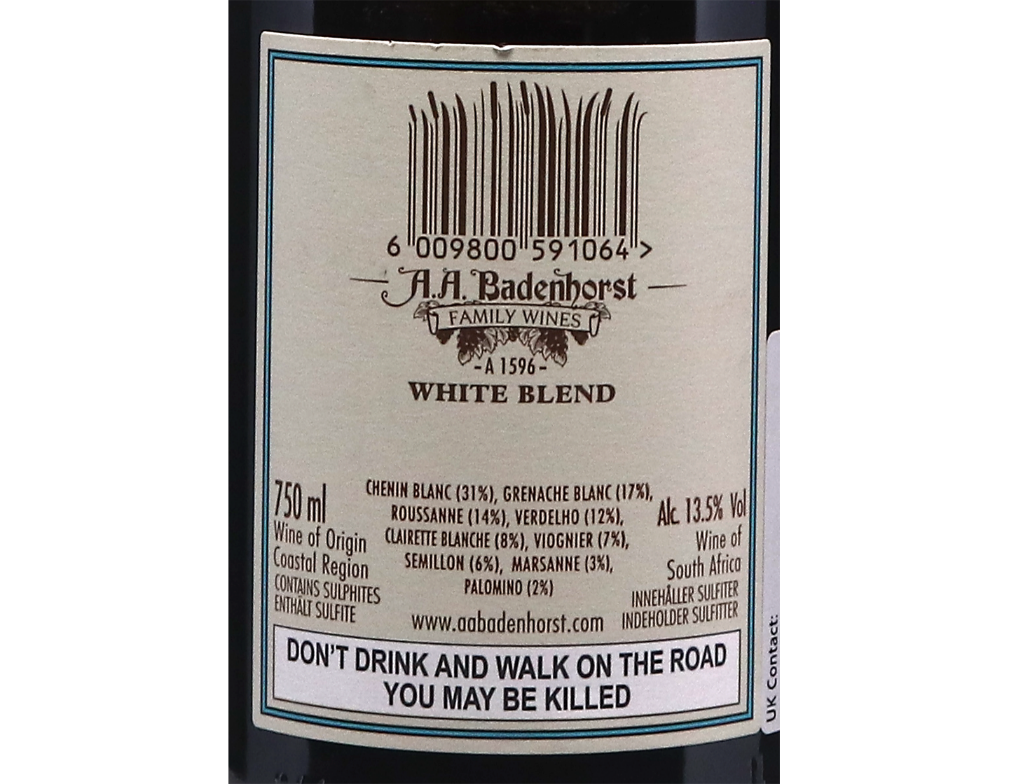 A A Badenhorst Kalmoesfontein White Blend Swartland 2014 MX ONLY