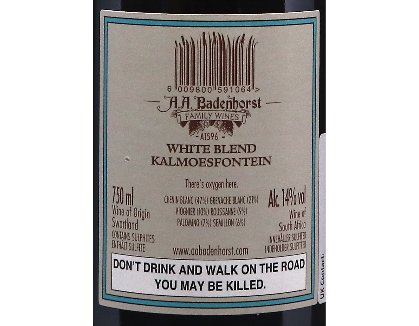 A A Badenhorst Kalmoesfontein White Blend Swartland 2018