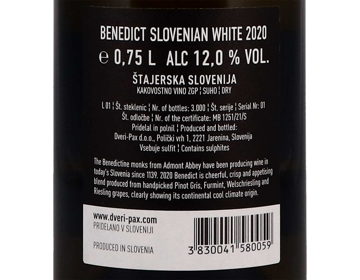 Benedict Slovenian White, Dveri Pax 2020