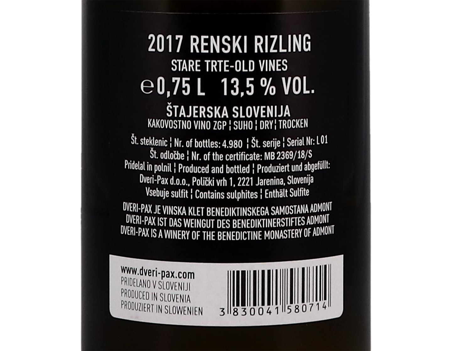 Dveri Pax Old Vine Riesling 2017