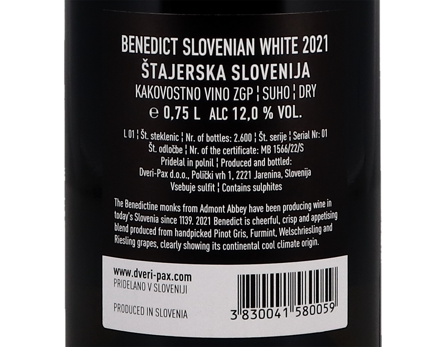 Benedict Slovenian White Dveri Pax 2021