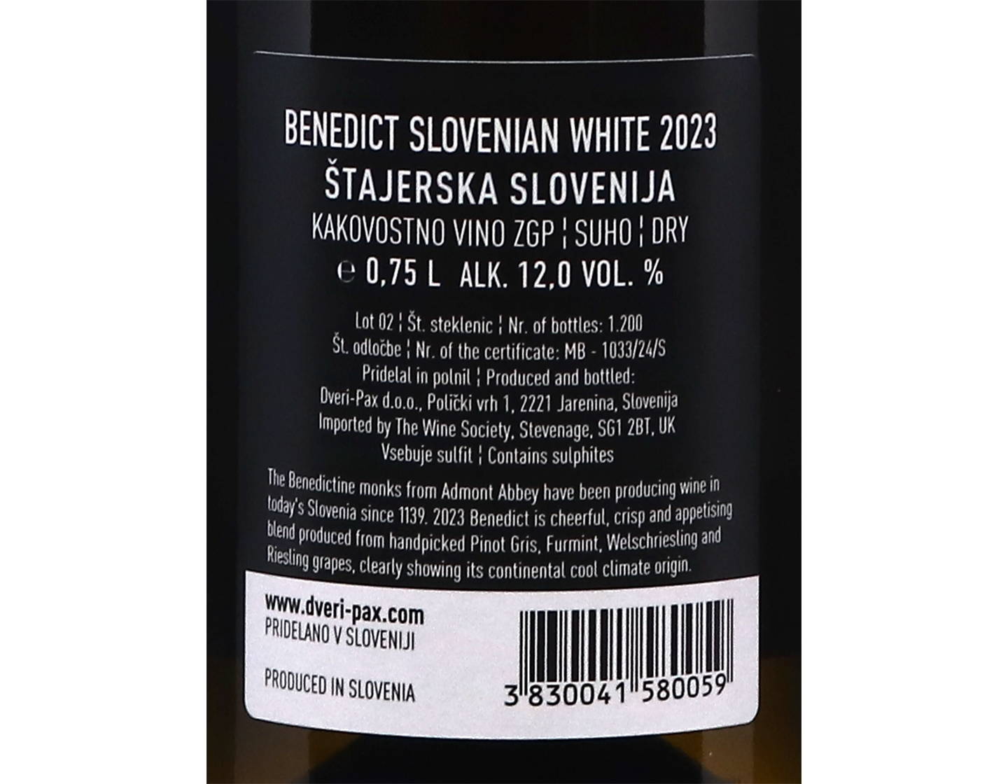Benedict Slovenian White Dveri Pax 2023