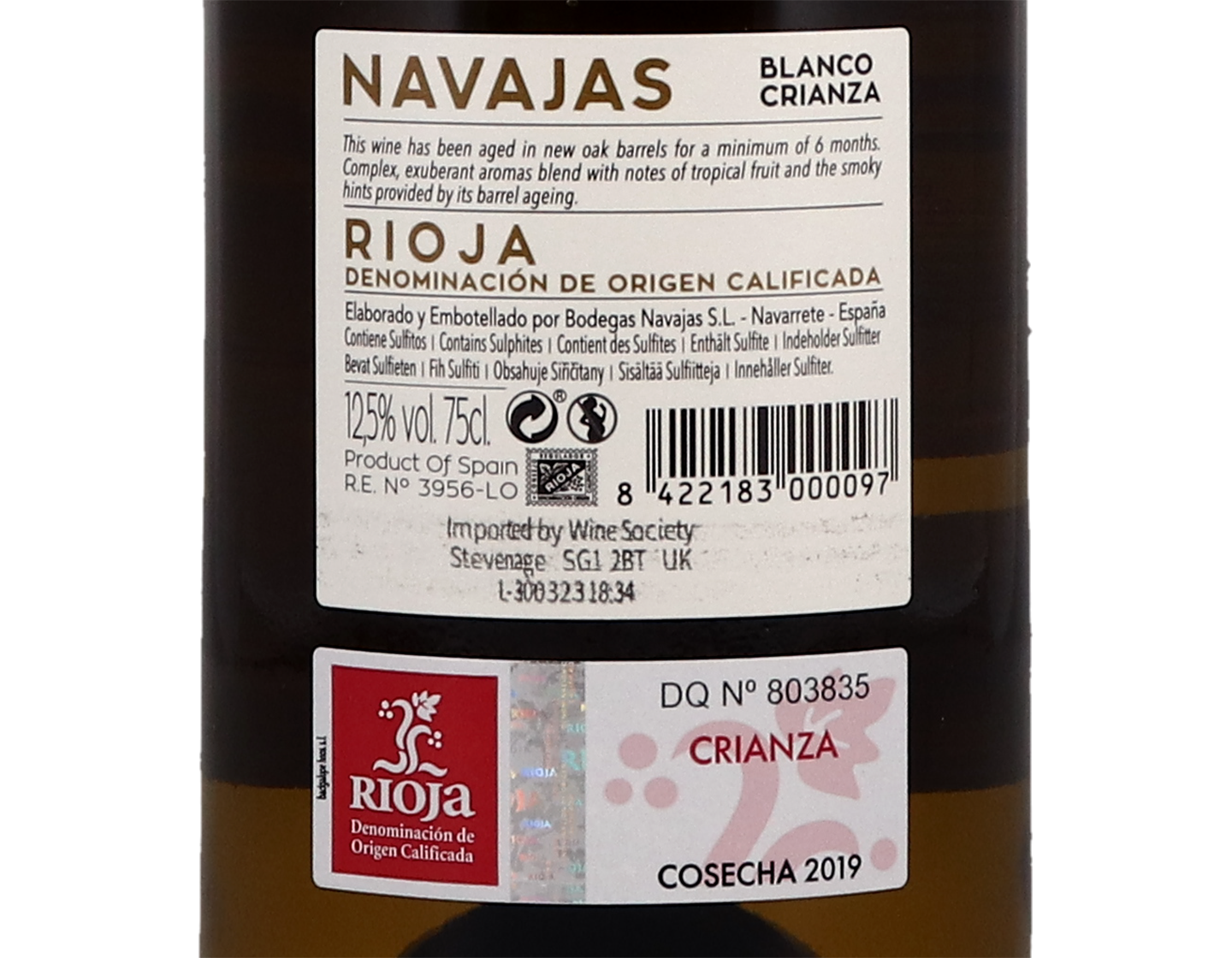 Navajas Blanco Crianza, Rioja 2019