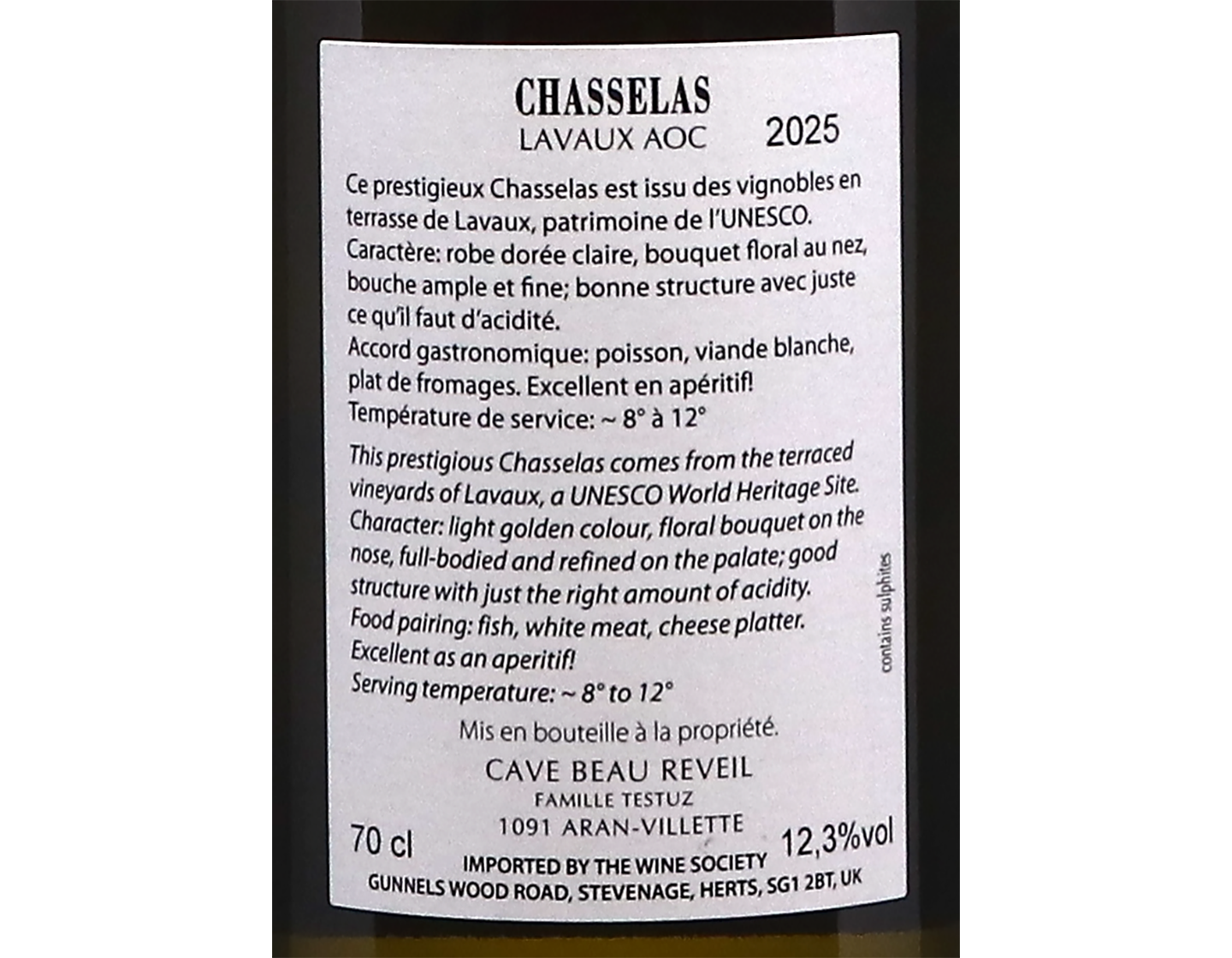 Lavaux Chasselas Famille Testuz 2025