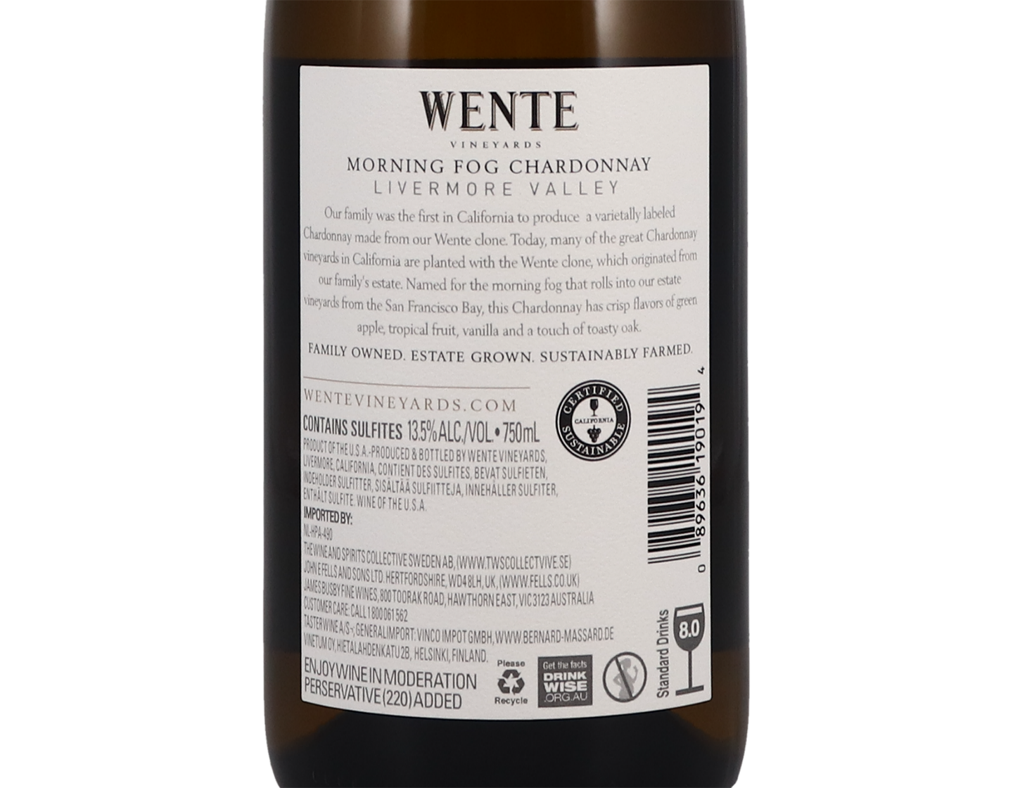 Wente Vineyards Morning Fog Chardonnay 2019