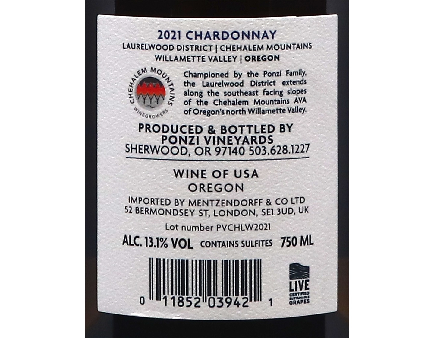 Ponzi Vineyards Laurelwood District Chardonnay 2021