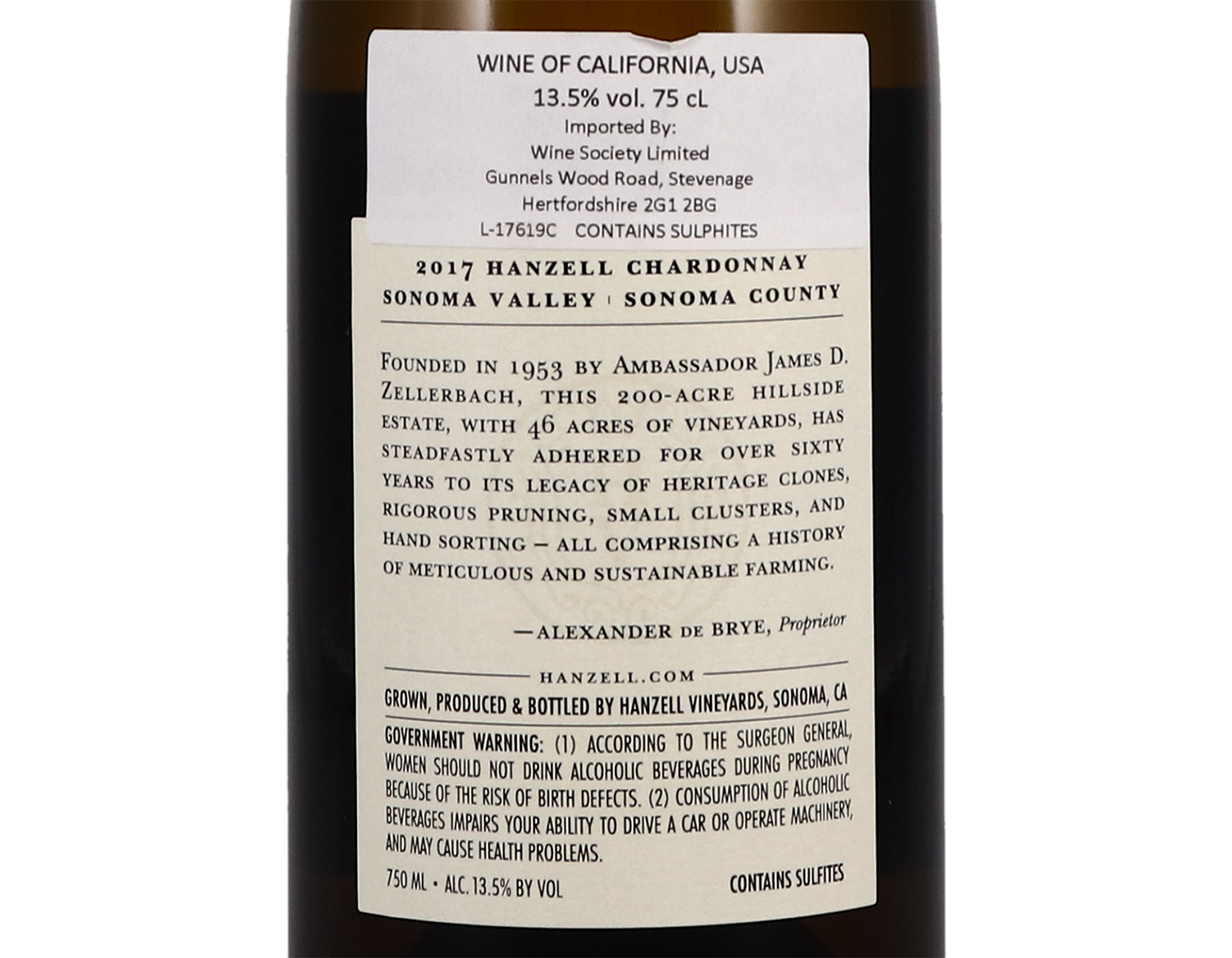Hanzell Vineyards Sonoma County Chardonnay 2017