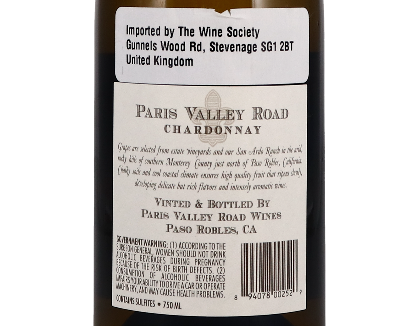 Paris Road Californian Chardonnay 2018
